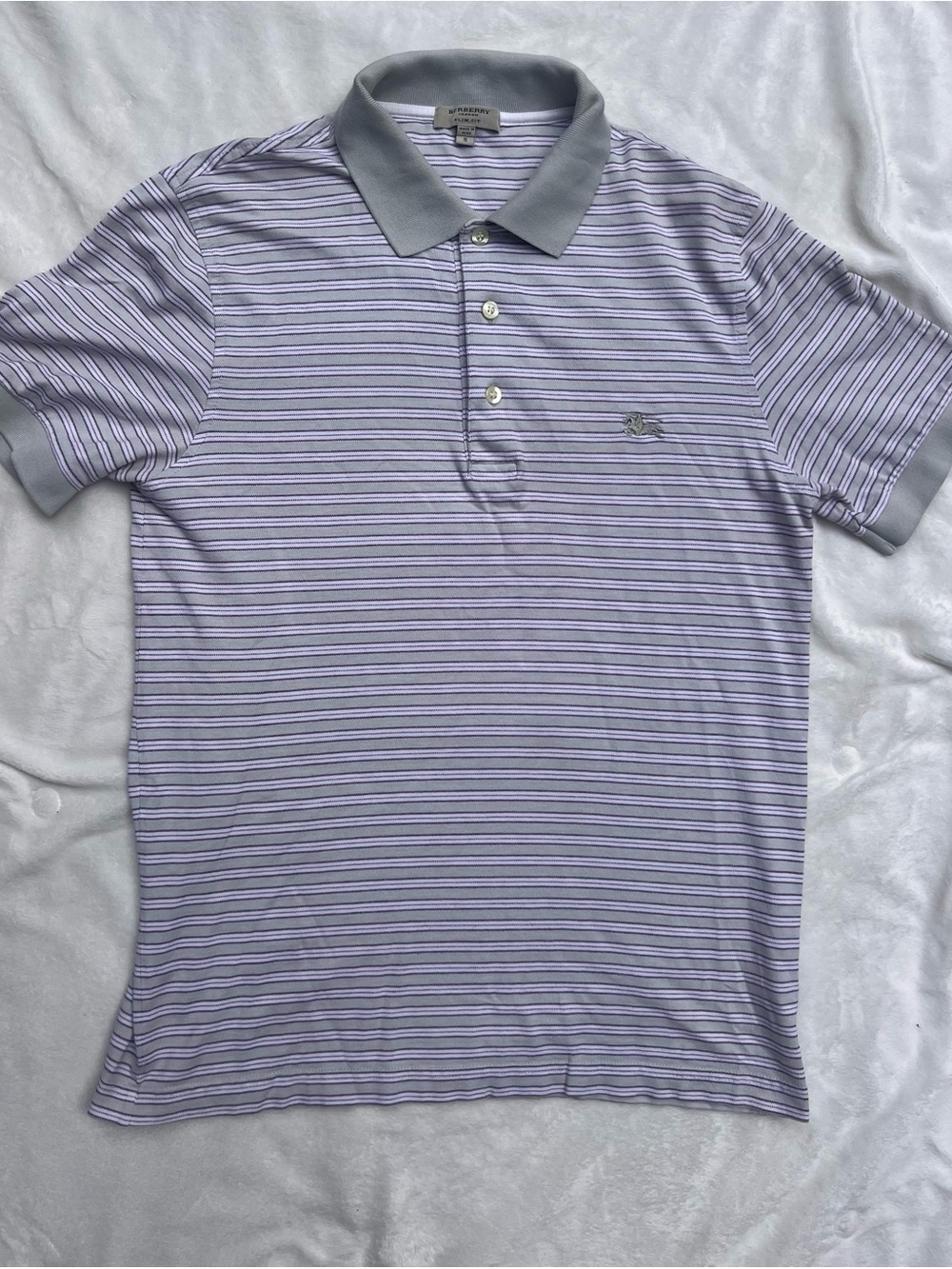 Men's Vintage Burberry Striped Polo Shirt - Small Slim Fit Y2K Luxury